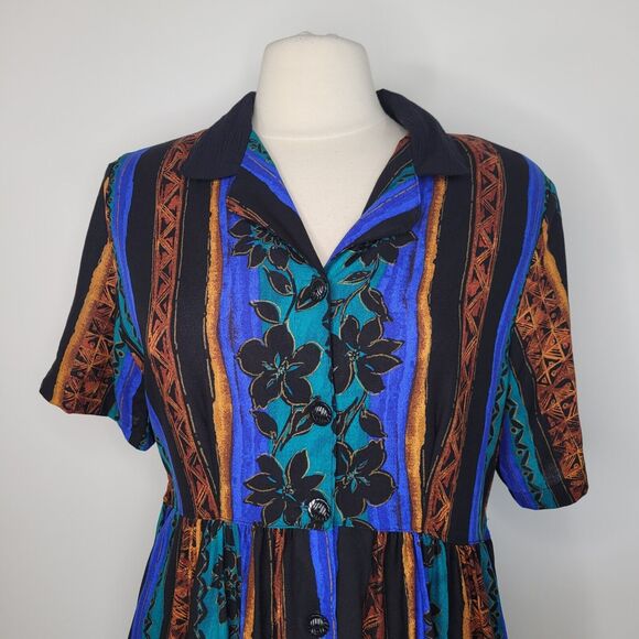 Vintage CASCAIS of CALIFORNIA Collared Dress Size 12 Geometric Short Sleeve USA - Picture 6 of 11